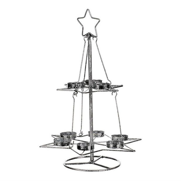 Kovový svícen ve tvaru stromku UM0241 (stříbrná)