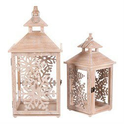 Lucerna dřevěná 2 ks Sněhové vločky (přírodní)