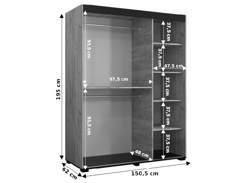 Šatní skříň 150 cm Bernard T3 (dub craft zlatý + černá)