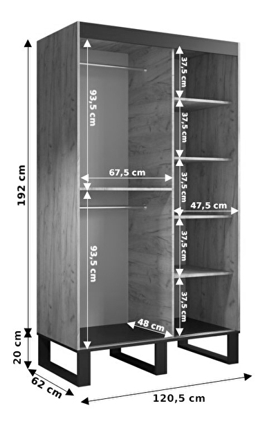 Šatní skříň 120 cm Lennox Y1 (dub craft zlatý + černá)