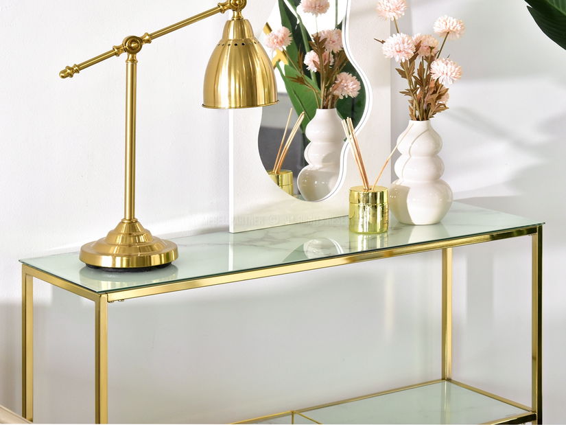 Konzolový stolek Bella Kons Bis (bílý mramor + zlatá)