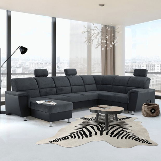 Rohová sedací souprava U Stan (černá + tmavě šedá) (P)