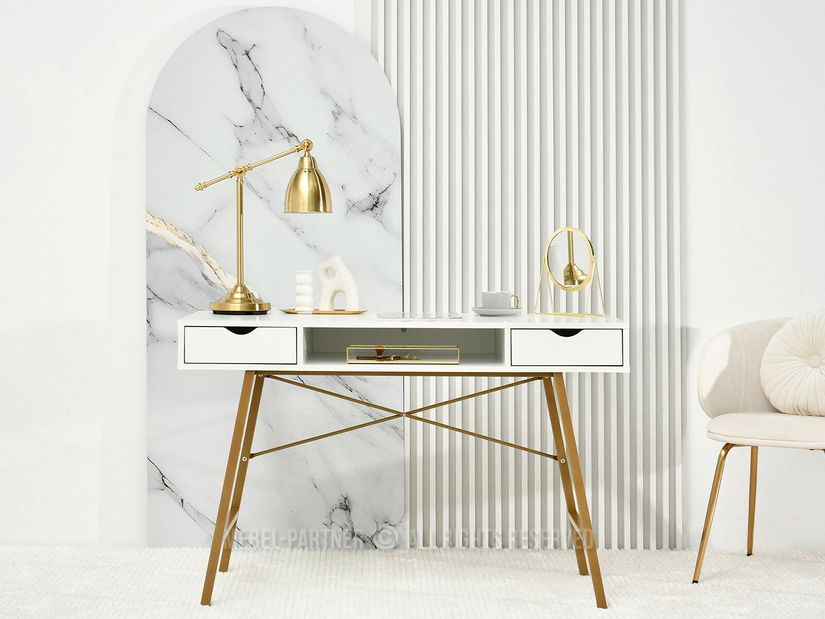 PC stolek Gavon (bílé dřevo + zlatá)