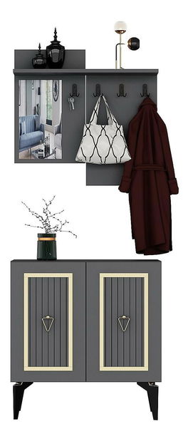 Předsíňová sestava Tideno (antracit + zlatá)