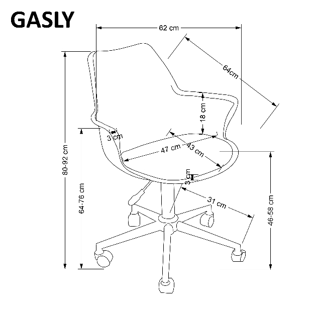 Kancelářská židle Gassy (růžova)