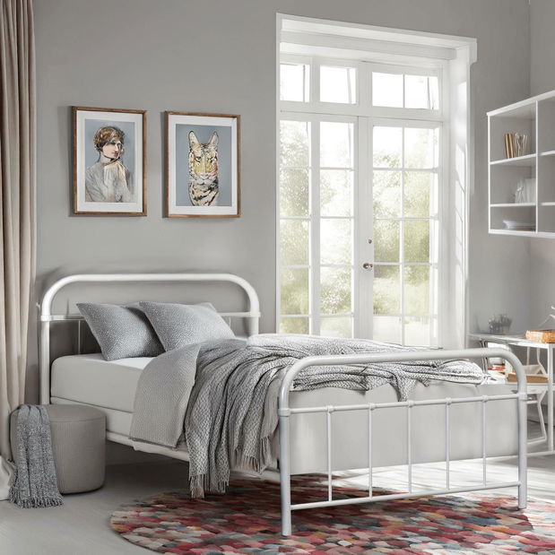 Kovová postel 120 cm Pavot (bílá) (s roštem)