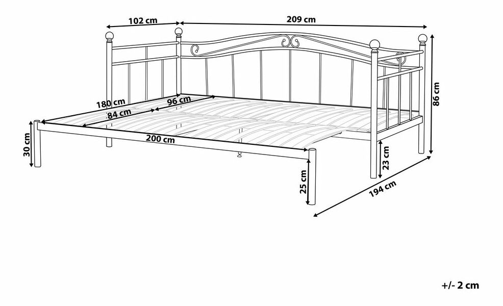 Rozkládací postel 90 cm TULO (s roštem) (černá)