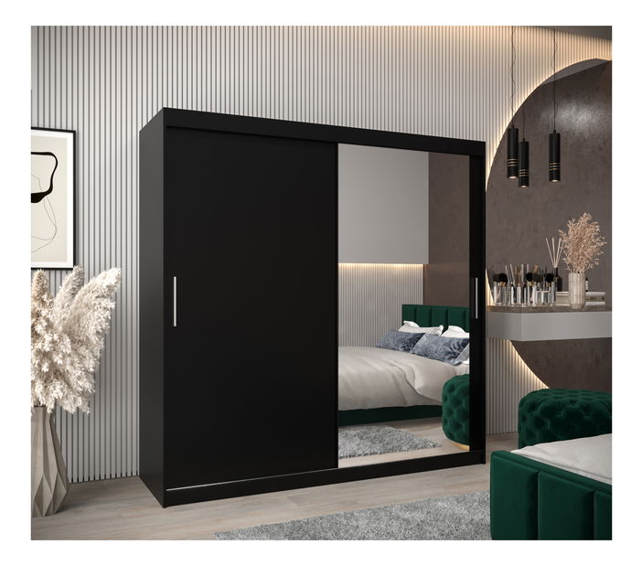 Šatní skříň 200 cm Toki 2 (Černá matná + Černá matná)