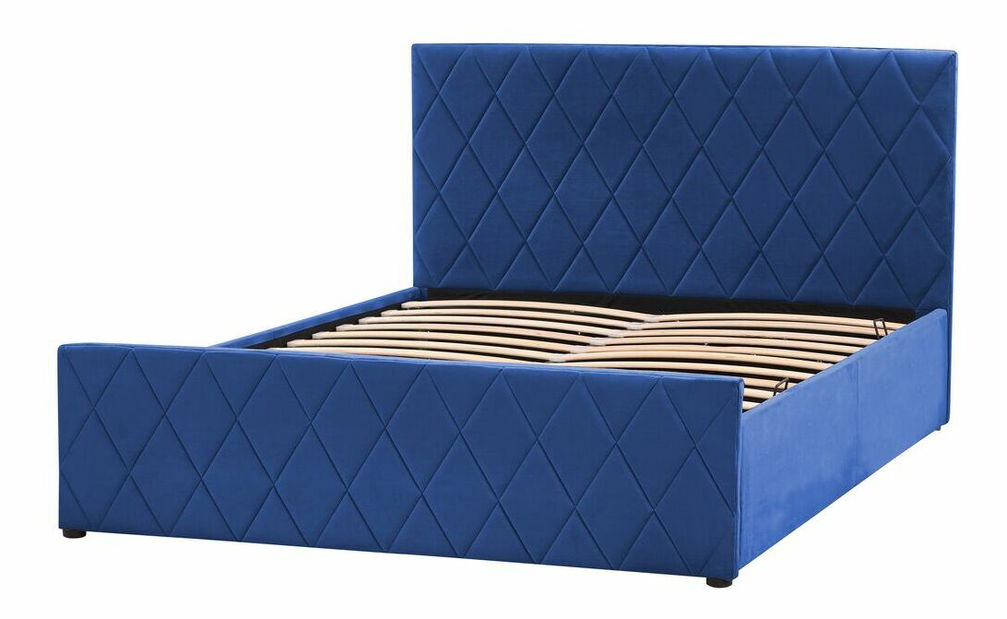 Manželská postel 140 cm Rhett (modrá) (s roštem a úložným prostorem)