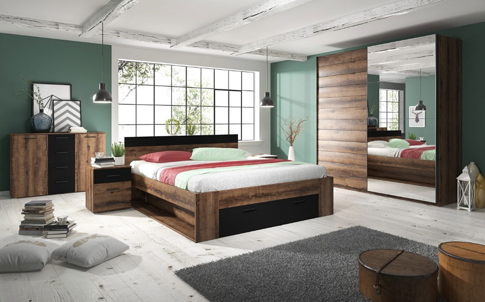 Ložnice Benson 1-02 (dub monastery + černá)