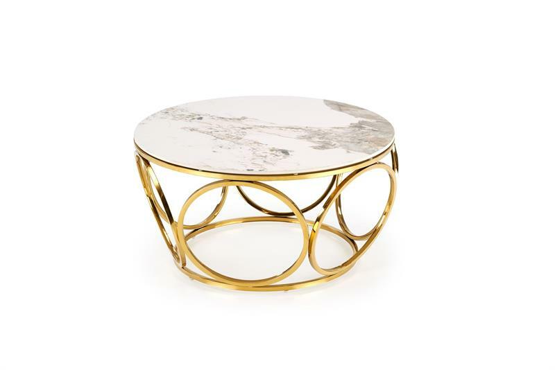 Konferenční stolek Viviana 2 (bílý mramor + zlatá)