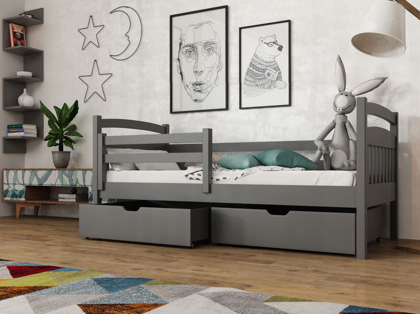 Dětská postel 90 cm Karine (s roštem a úl. prostorem) (grafit)