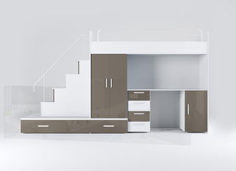 Dětská postel Ruby V (Bílá + Šedá) (s rošty)