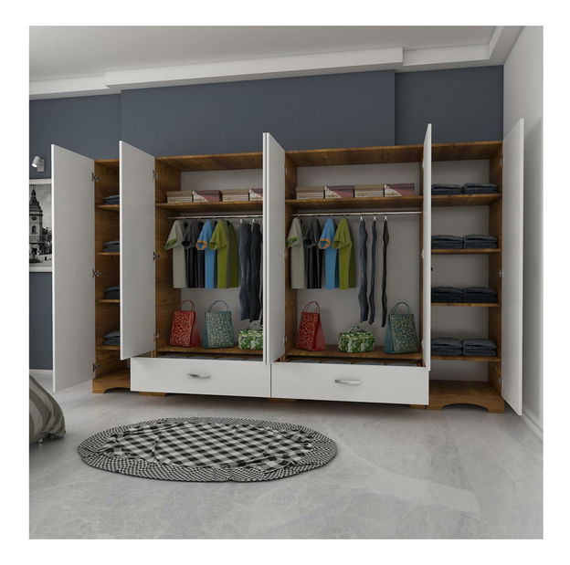 Šatní skříní Forzolena (bílá + ořech)