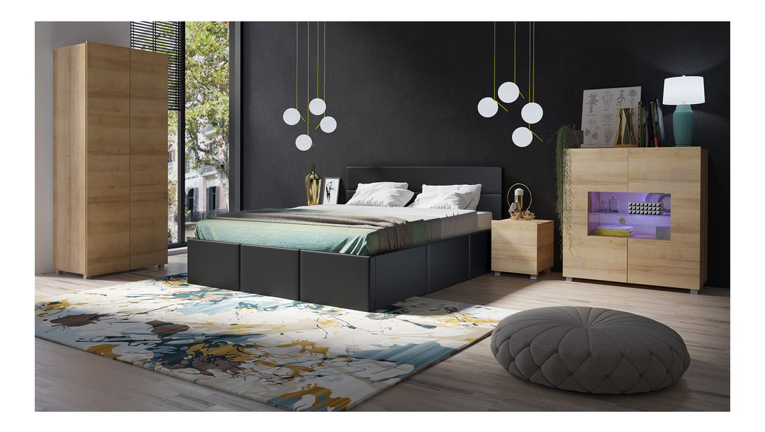 Manželská postel 170 cm Calabria P (černá ekokůže) (s roštem)