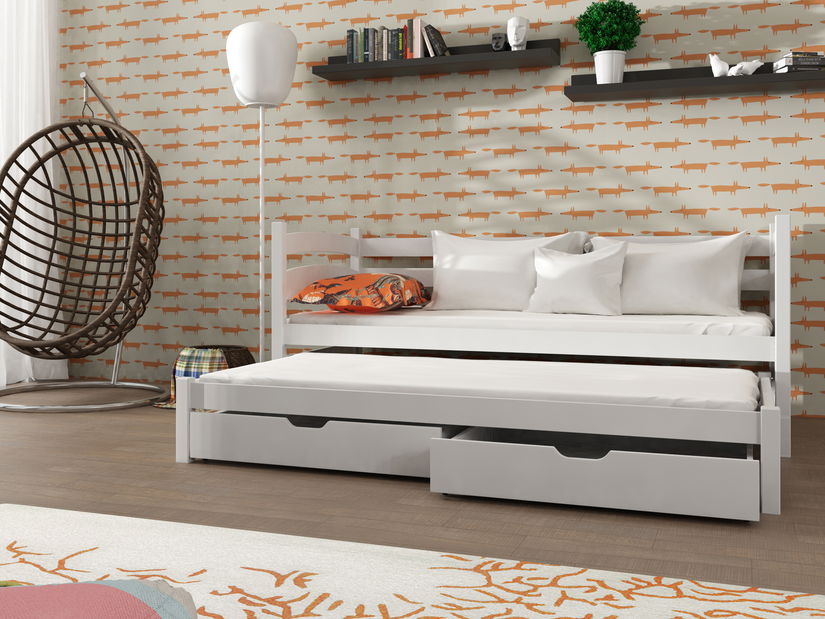 Dětská postel 80 cm Tiana (s roštem a úl. prostorem) (bílá)