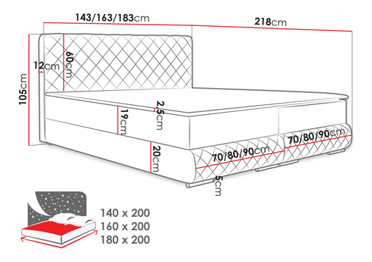 Boxspring postel Ella (180x200) (Manila 18)