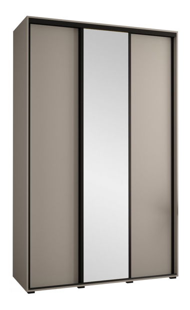 Šatní skříň s posuvnými dveřmi Foktra 3 150 (kašmír + černá) (se zrcadlem)