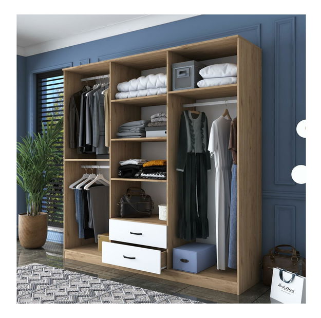 Šatní skříň Bafaretta 30 (se zrcadlem) (ořech + bílá)