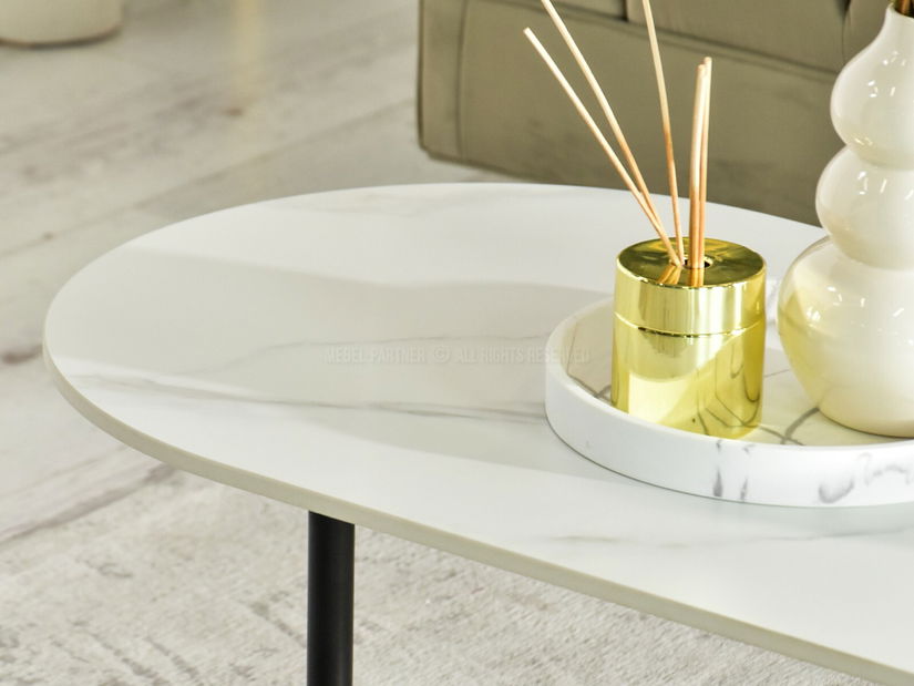 Konferenční stolek Lamka (bílý mramor + černá)