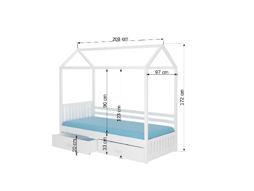 Dětská postel 200x90 cm Rosie I (s roštem) (bílá)
