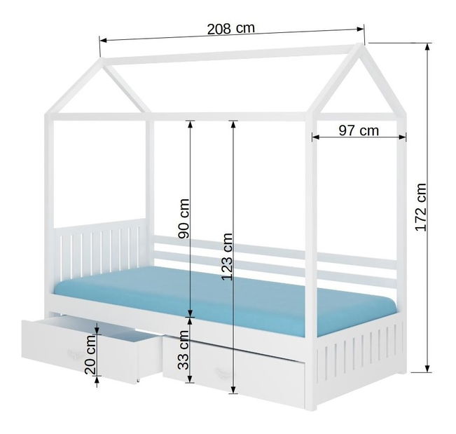 Dětská postel 200x90 cm Rosie I (s roštem a matrací) (borovice)