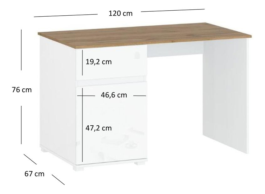 Psací stůl Vina (bílá lesklá + dub wotan)