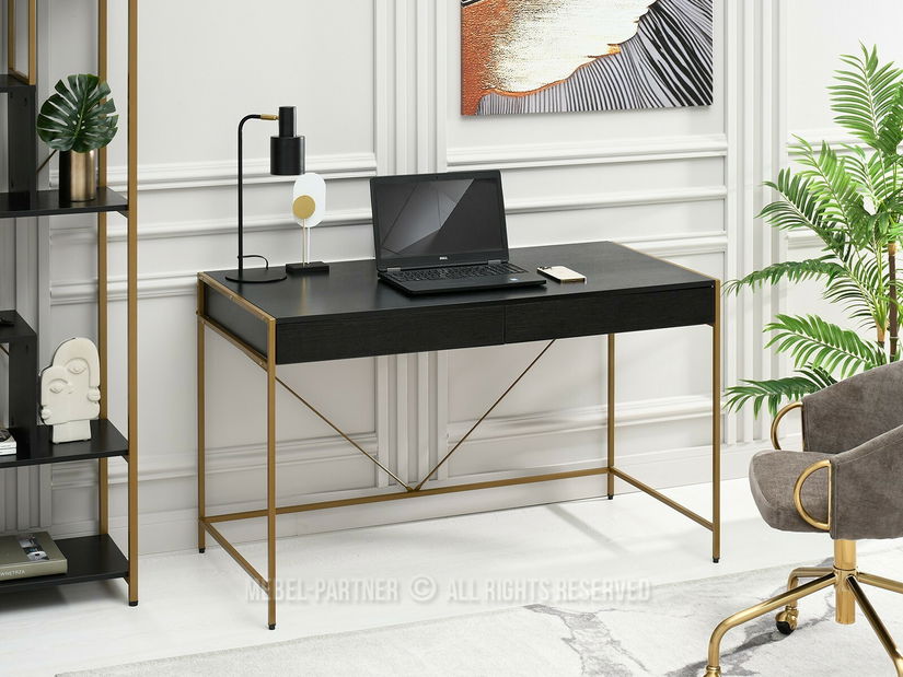 PC stolek Unica (černé dřevo + zlatá)
