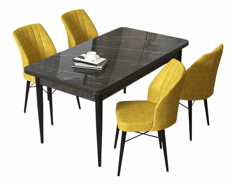 Jídelní set Arpo (mramor černý + námořnická modrá) (pro 4 osoby)