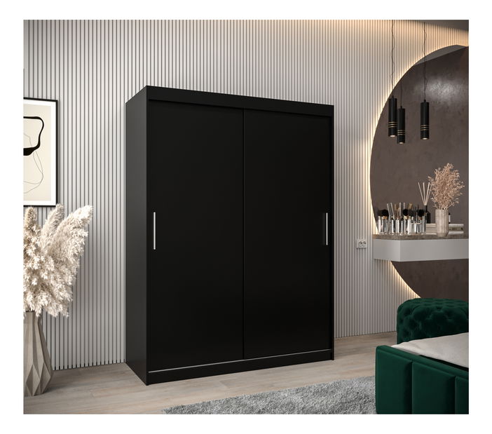 Šatní skříň 150 cm Toki (Černá matná + Dub sonoma)