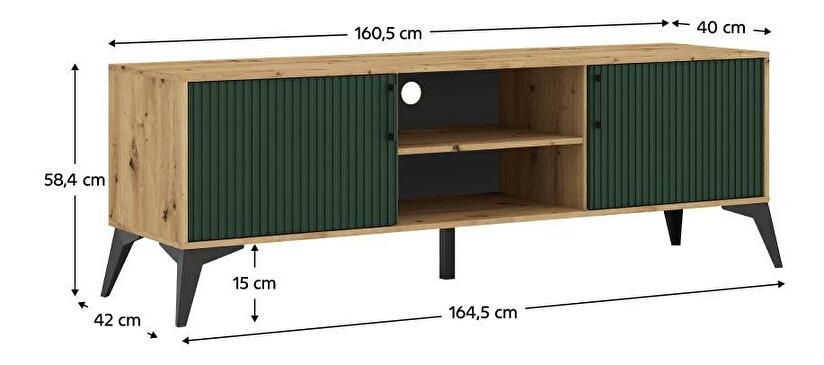 TV stolek/skříňka Luvonut LU1 (dub artisan + tmavě zelená + černá)