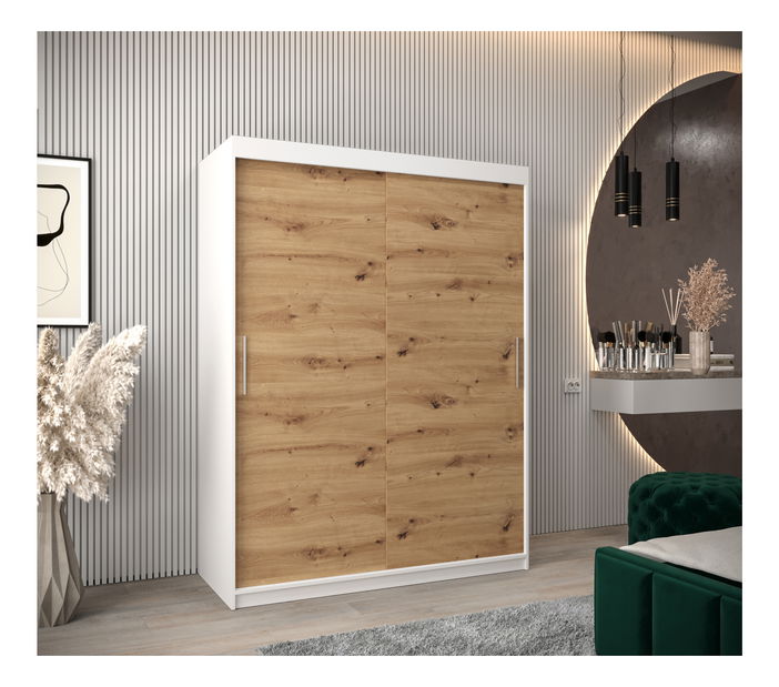 Šatní skříň 150 cm Toki (Bílá matná + Dub artisan)
