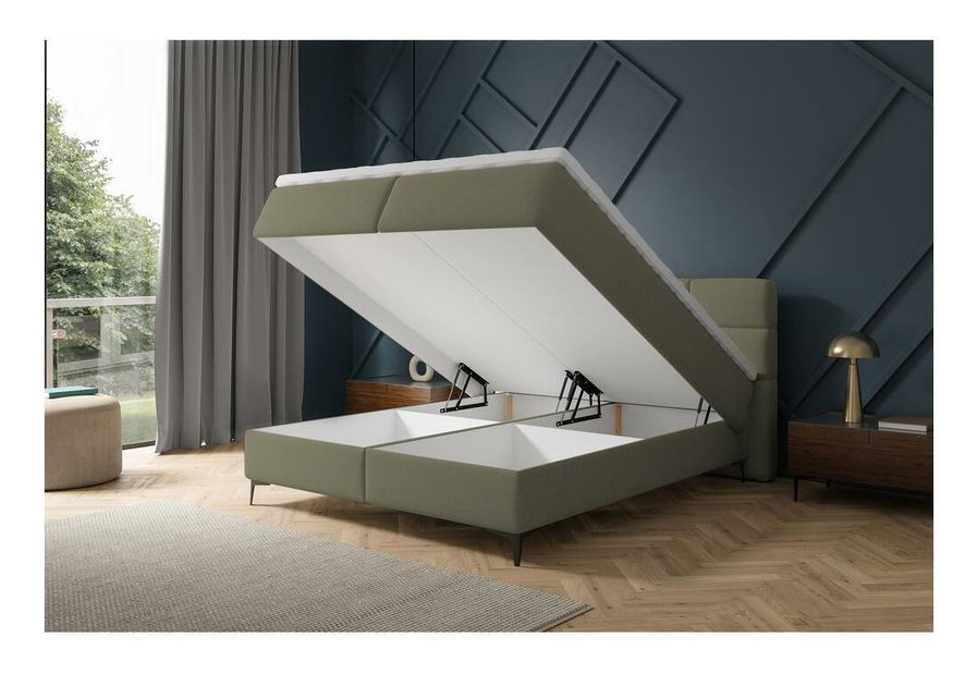 Manželská kontinentální postel cm Riviera (s roštem a matrací) (s úl. prostorem) (zelená + černá)