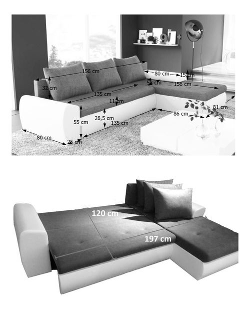 Rohová sedací souprava Marjory (šedá + bílá) (L)