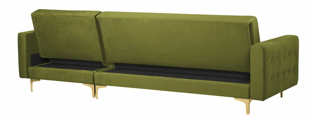 Rohová sedací souprava s taburetkou Aberde (sametová zelená) (L)