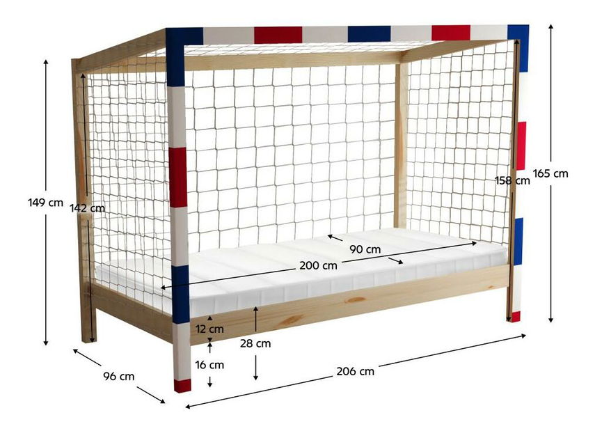 Dětská postel 90 cm Facilmente (přírodní + modrá + červená) (s roštem)