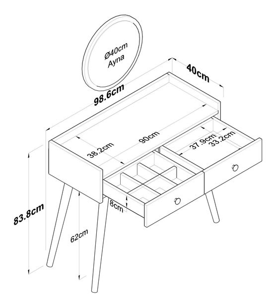 Toaletní stolek Nobisi 2 (bílá + ořech)