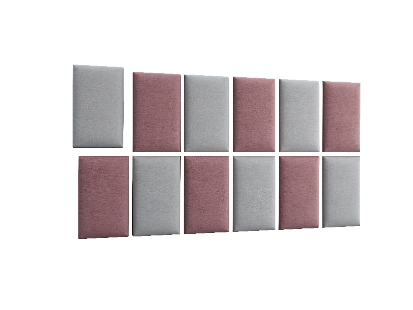 Set 12 čalouněných panelů Quadra 180x100 cm (růžová + světlešedá)