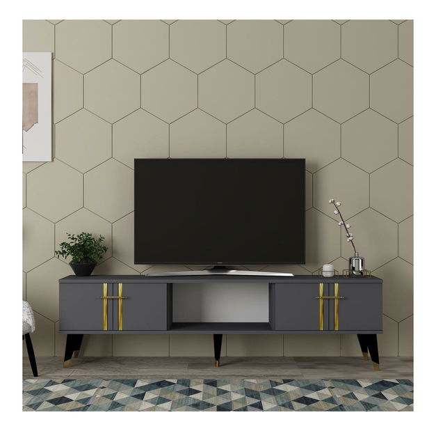 TV stolek/skříňka Pebine 2 (antracit + zlatá)