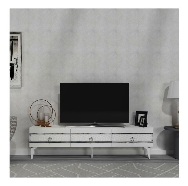 TV stolek/skříňka Vadiki 2 (bílá + stříbrná)