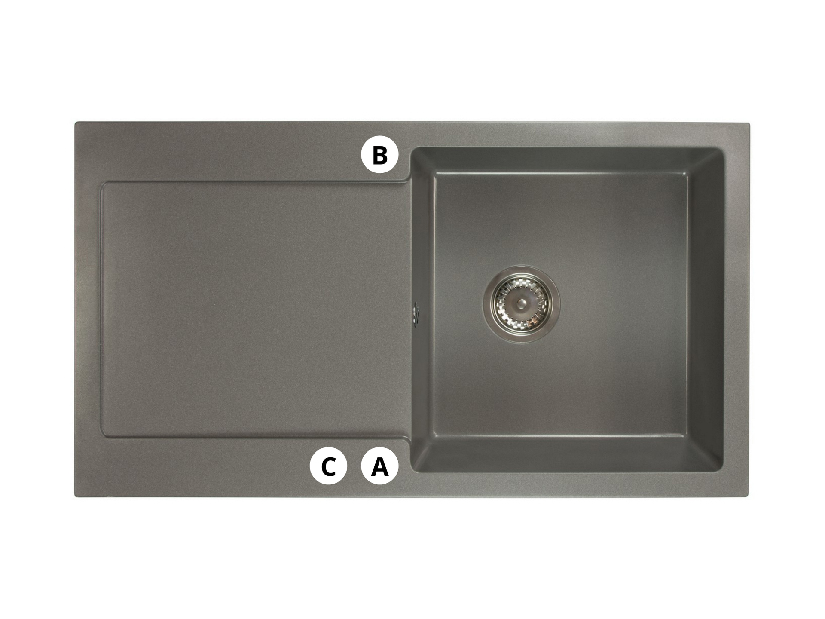Kuchyňský dřez Adaxa (šedá) (se 3 otvory pro baterii) (L)