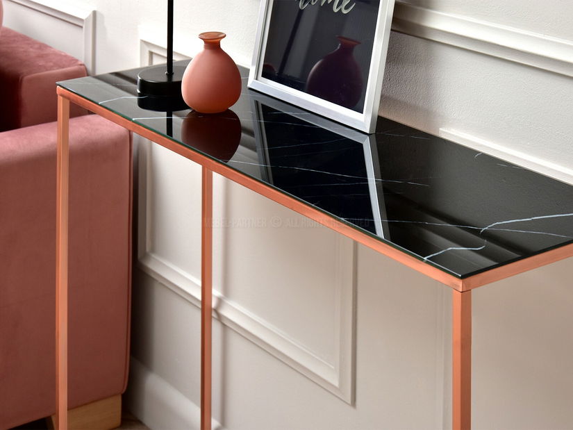 Konzolový stolek Bella Kons (černý mramor + měděná)