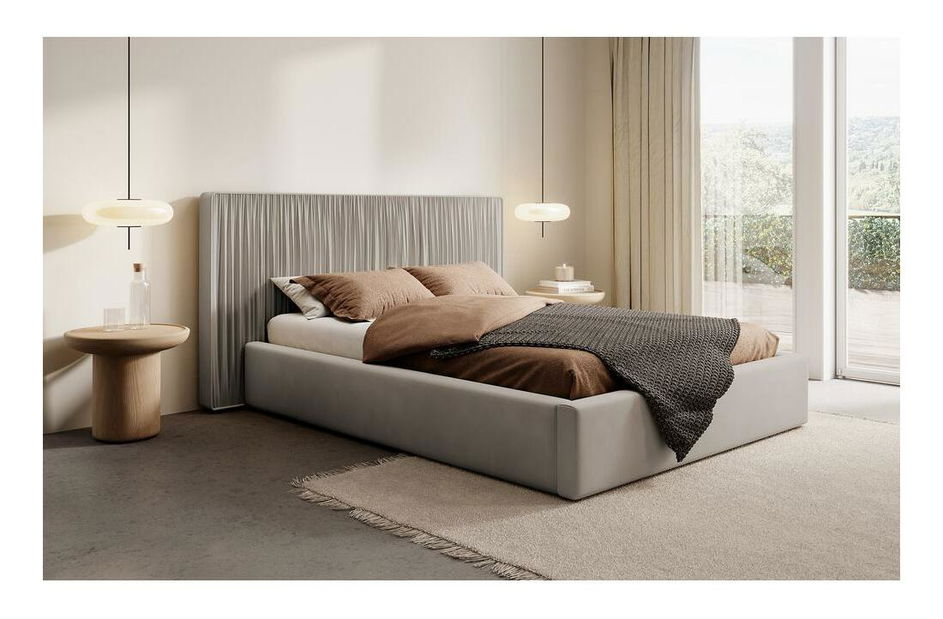 Manželská postel 140 cm Thala 140 (s roštem) (s úl. prostorem) (béžovošedá + černá)