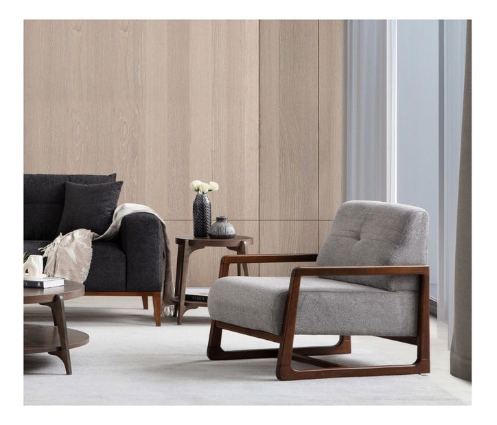 Křeslo Atonetta (světle šedá + ořech)