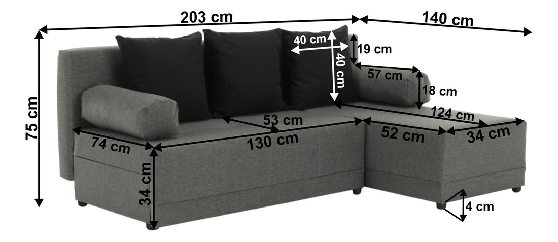 Rohová sedací souprava Maxius (šedá + černá)