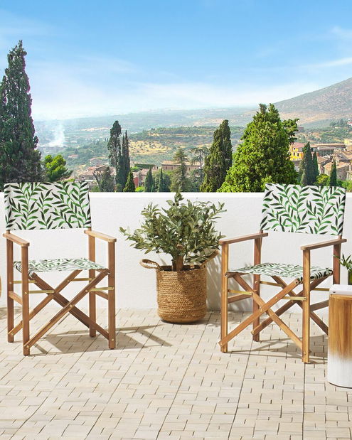 Set 2 ks zahradních lehátek s náhradními potahy Ciala (světlé dřevo + vzor listů)