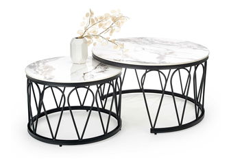 Set 2 ks. Konferenčních stolků Fermina (bílý mramor + černá)