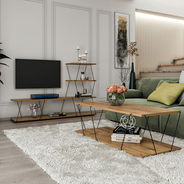 Obývací stěna Baska (Borovice atlantic + Černá) *výprodej