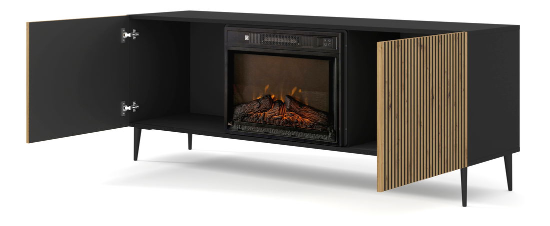 TV skříňka/stolek s elektrickým krbem FPB 2D 170 C Rowanna (dub artisan + černá)