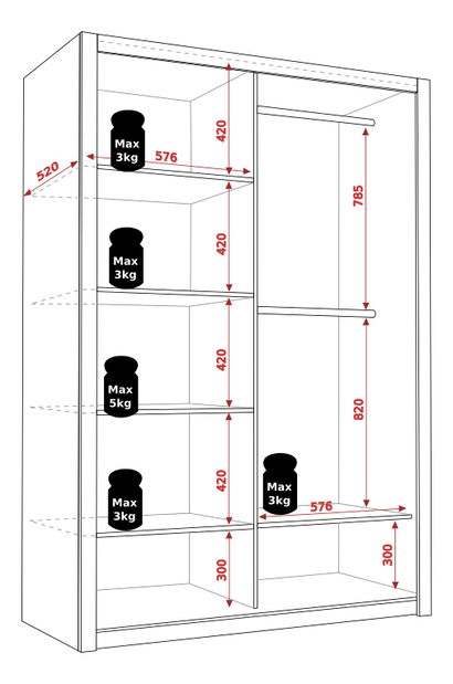 Šatní skříň Bonaparte SZ120 (dub monastery)